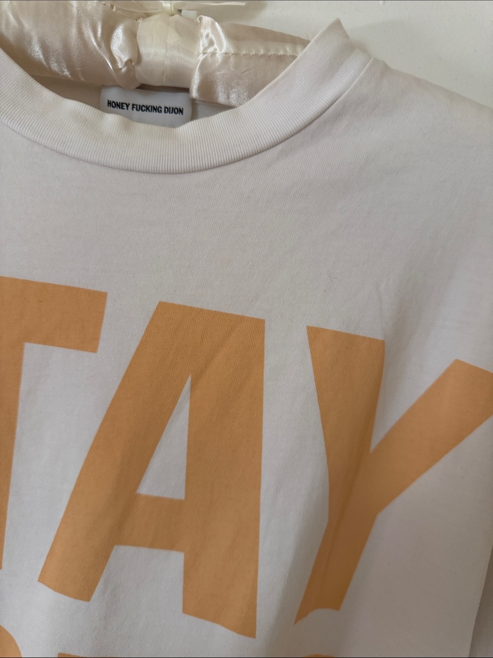 Honey F Dijon Stay Free Graphic Tee - White with Peach Print - Picture 3 of 4
